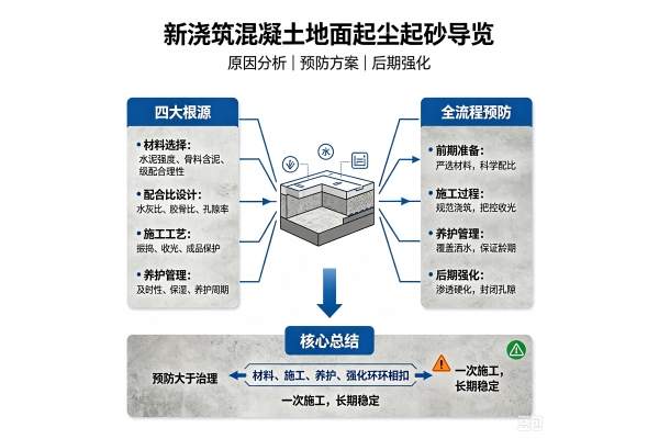 新浇筑混凝土地面为何后期起尘起砂？全流程预防方案来了​​